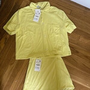 Yellow Button-Up Shirt and Skirt Set